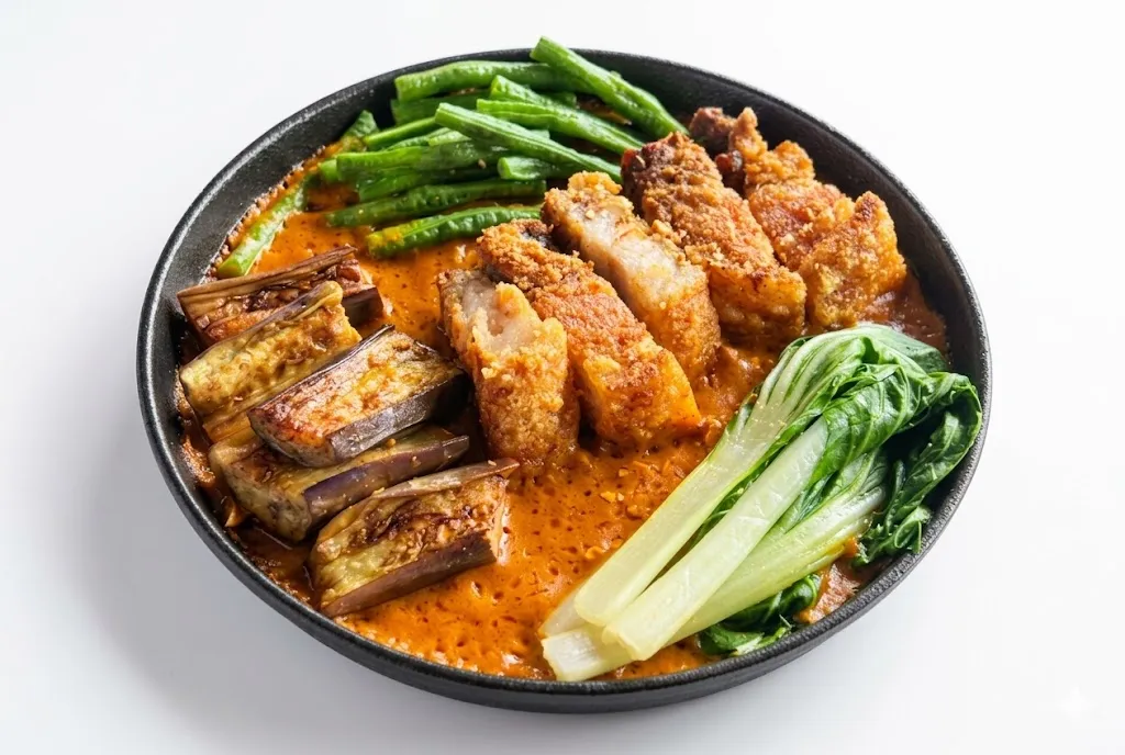 Bagnet Kare-Kare — signature crispy pork belly in peanut curry at Jeepney Winnipeg, Inkster
