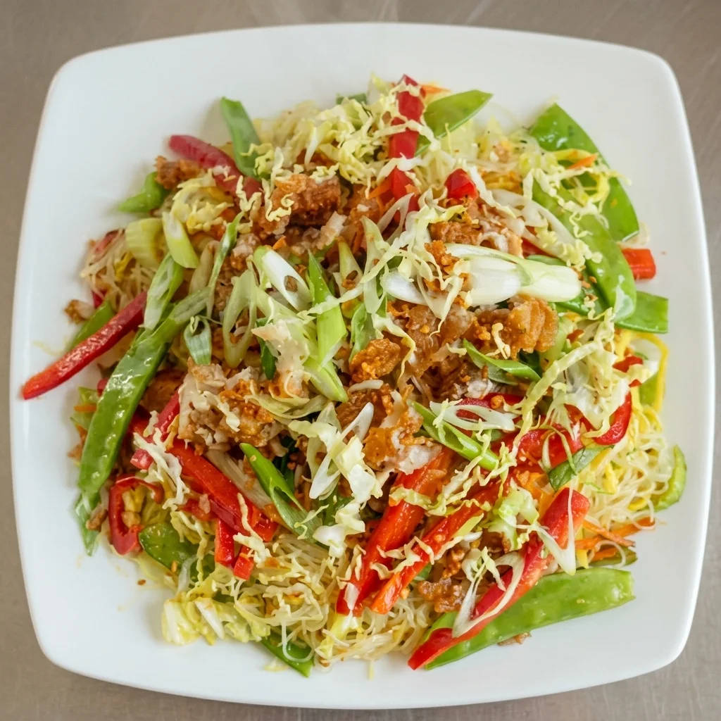 Pancit Bihon with Bagnet — Filipino stir-fry noodles with crispy pork belly at Jeepney Winnipeg